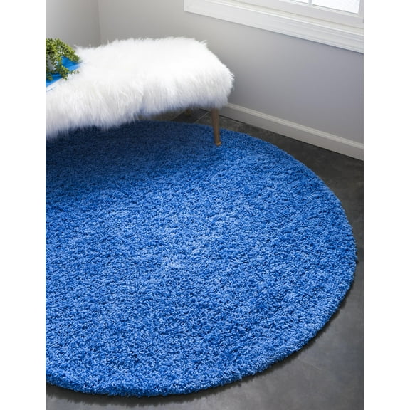 Rugs.com Solid Shag Collection Rug  4 Ft Round Periwinkle Blue Shag Rug Perfect For Kitchens, Dining Rooms