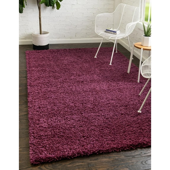 Rugs.com Solid Shag Collection Rug – 4' x 6' Eggplant Purple Shag Rug Perfect For Entryways, Kitchens, Breakfast Nooks, Accent Pieces