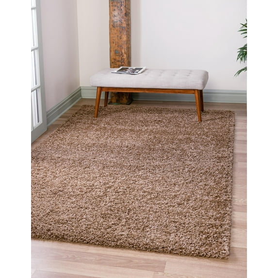 Rugs.com Solid Shag Collection Rug – 5' x 8' Sandy Brown Shag Rug Perfect For Bedrooms, Dining Rooms, Living Rooms
