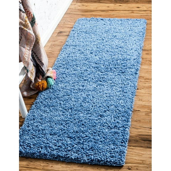 Rugs.com Solid Shag Collection Rug 6 Ft Runner Periwinkle Blue Shag Rug Perfect For Hallways, Entryways