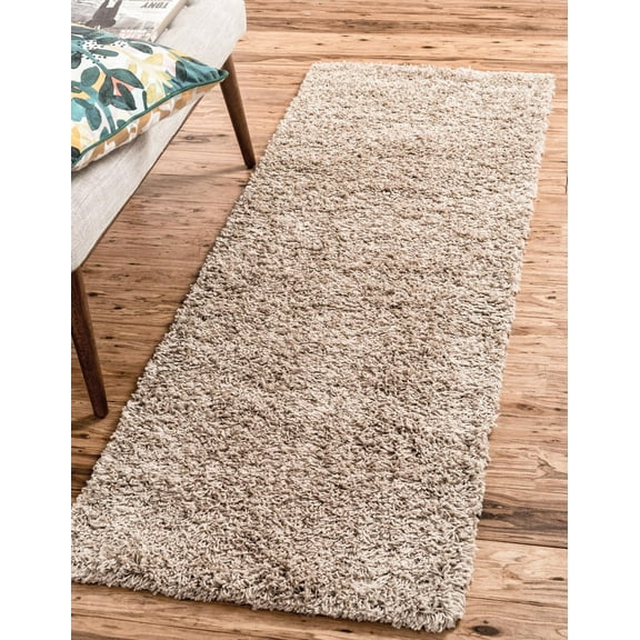 Rugs.com Solid Shag Collection Rug – 6 Ft Runner Taupe Shag Rug Perfect For Hallways, Entryways