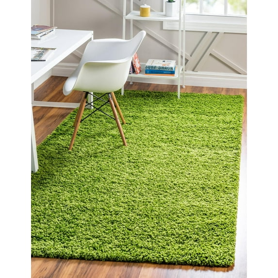 Rugs.com Solid Shag Collection Rug – 6' x 9' Grass Green Shag Rug Perfect For Bedrooms, Dining Rooms, Living Rooms
