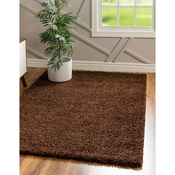 Rugs.com Solid Shag Collection Rug – 7' x 10' Chocolate Brown Shag Rug Perfect For Bedrooms, Dining Rooms, Living Rooms