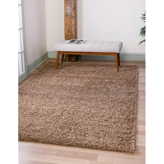 Rugs.com Solid Shag Collection Rug – 7' x 10' Sandy Brown Shag Rug Perfect For Bedrooms, Dining Rooms, Living Rooms