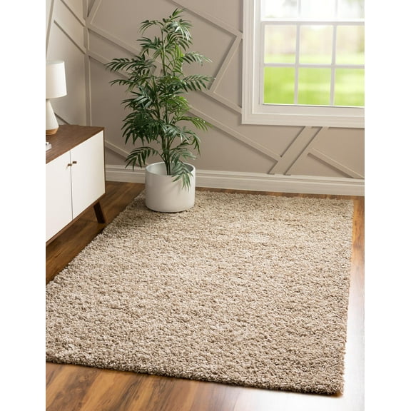 Rugs.com Solid Shag Collection Rug – 7' x 10' Taupe Shag Rug Perfect For Bedrooms, Dining Rooms, Living Rooms