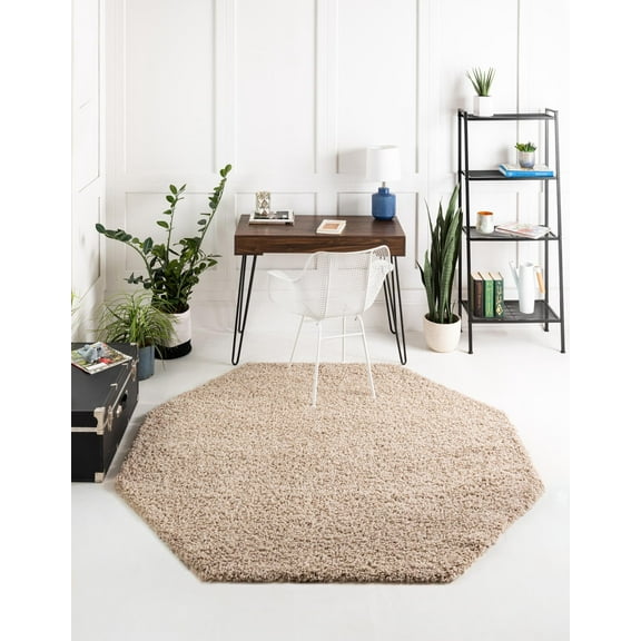 Rugs.com Solid Shag Collection Rug 8 Ft Octagon Taupe Shag Rug Perfect For Living Rooms, Kitchens, Entryways