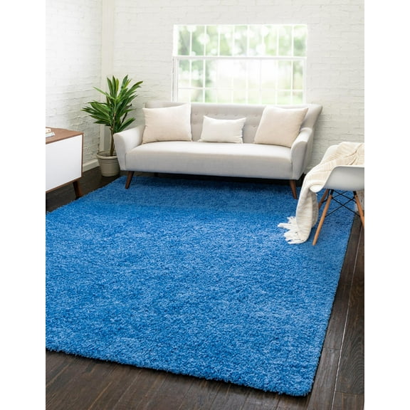 Rugs.com Solid Shag Collection Rug  8 Ft Square Periwinkle Blue Shag Rug Perfect For Living Rooms, Kitchens, Entryways