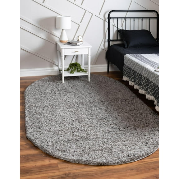Rugs.com Solid Shag Collection Rug 8' x 10' Oval Cloud Gray Shag Rug Perfect For Living Rooms, Large Dining Rooms, Open Floorplans