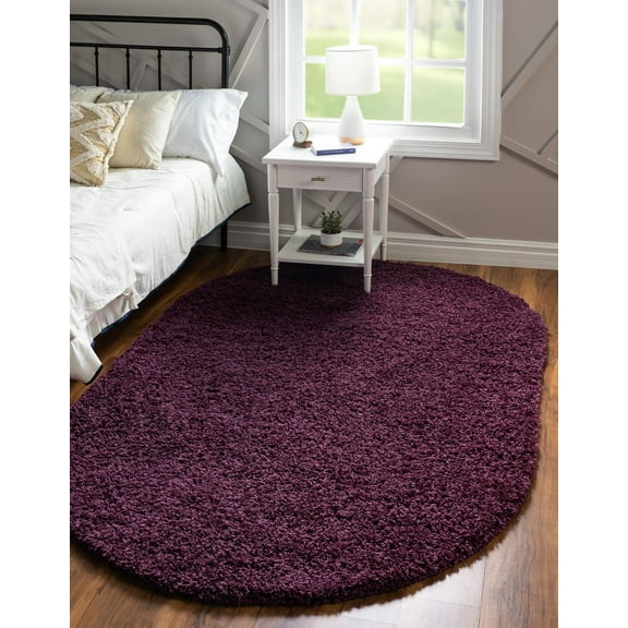 Rugs.com Solid Shag Collection Rug 8' x 10' Oval Eggplant Purple Shag Rug Perfect For Living Rooms, Large Dining Rooms, Open Floorplans