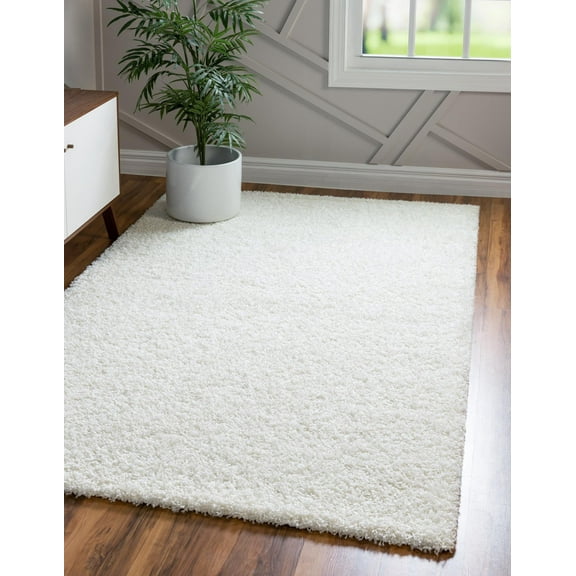 Rugs.com Solid Shag Collection Rug – 8' x 10' Snow White Shag Rug Perfect For Living Rooms, Large Dining Rooms, Open Floorplans