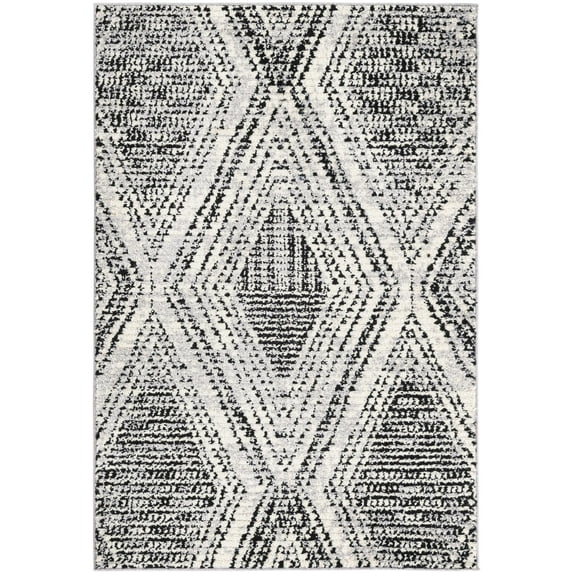 Rugs.com Tagine Collection Rug – 4' x 6' Black And White Medium-Pile Rug Perfect For Living Rooms, Kitchens, Entryways