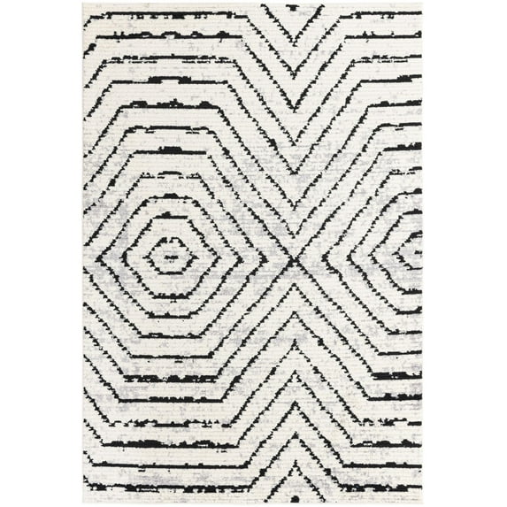 Rugs.com Tagine Collection Rug – 6' x 9' Black And White Medium-Pile Rug Perfect For Living Rooms, Kitchens, Entryways