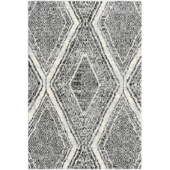 Rugs.com Tagine Collection Rug – 6' x 9' Black And White Medium-Pile Rug Perfect For Living Rooms, Kitchens, Entryways