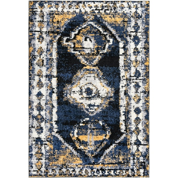 Rugs.com Tagine Collection Rug – 6' x 9' Blue Medium-Pile Rug Perfect For Living Rooms, Kitchens, Entryways