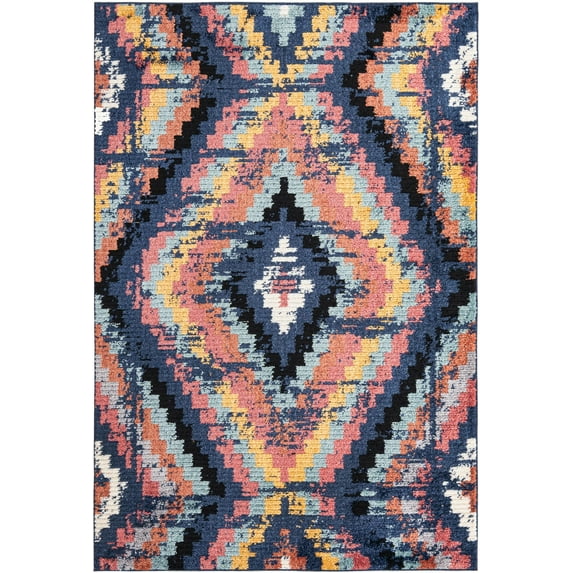 Rugs.com Tagine Collection Rug – 6' x 9' Blue Medium-Pile Rug Perfect For Living Rooms, Kitchens, Entryways