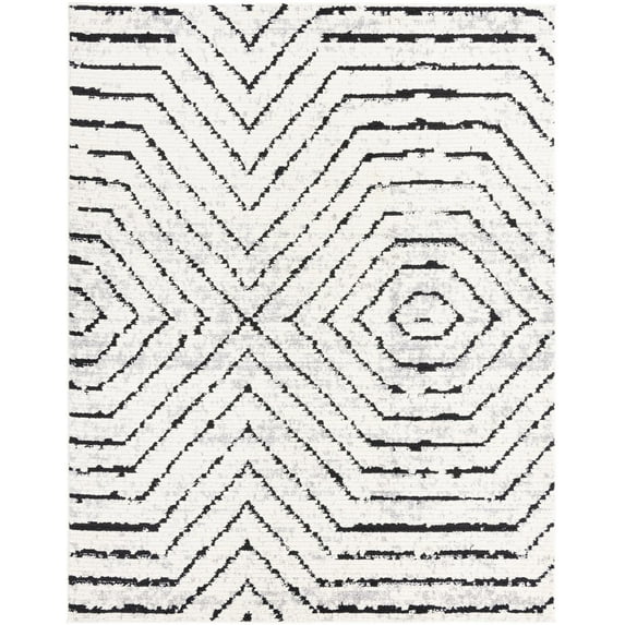 Rugs.com Tagine Collection Rug – 8' x 10' Black And White Medium-Pile Rug Perfect For Living Rooms, Kitchens, Entryways