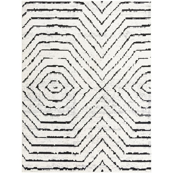 Rugs.com Tagine Collection Rug – 9' x 12' Black And White Medium-Pile Rug Perfect For Living Rooms, Kitchens, Entryways