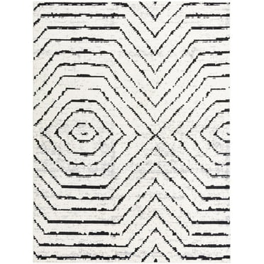 Rugs.com Tagine Collection Rug – 9' x 12' Black And White Medium-Pile Rug Perfect For Living Rooms, Kitchens, Entryways