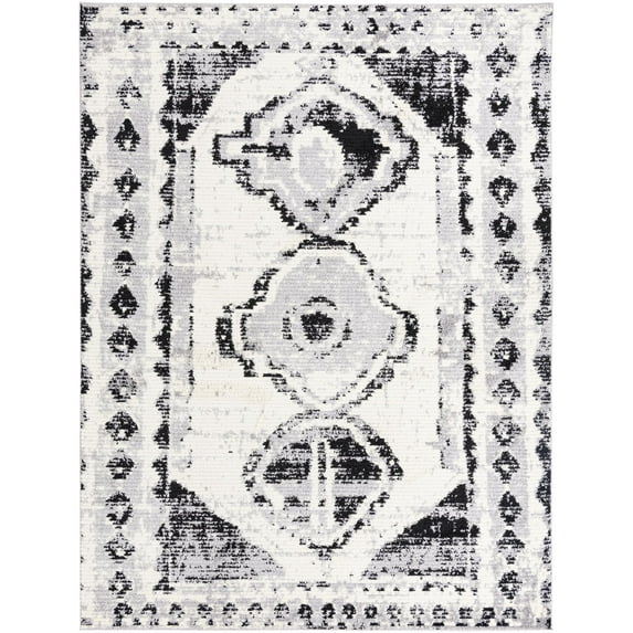 Rugs.com Tagine Collection Rug – 9' x 12' Black And White Medium-Pile Rug Perfect For Living Rooms, Kitchens, Entryways