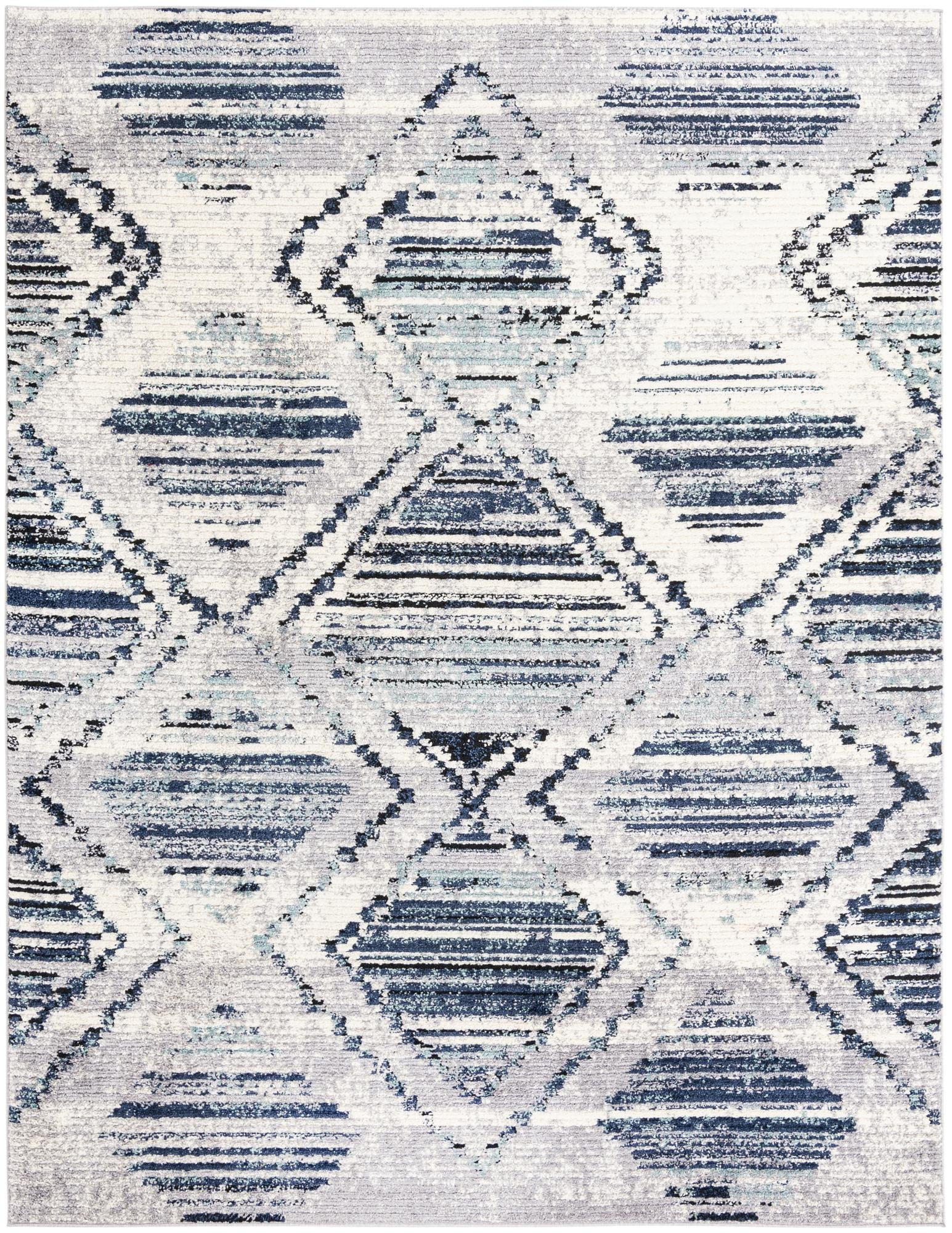 Blue Geometric 9' x 12' Synthetic Rectangular Rug