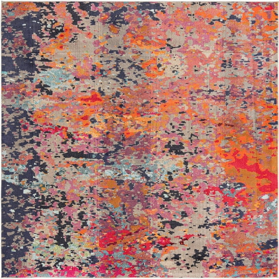 Rugs.com Vivid Collection Rug – 10 Ft Square Multi Medium-Pile Rug Perfect For Living Rooms, Kitchens, Entryways