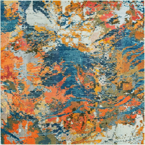 Rugs.com Vivid Collection Rug – 10 Ft Square Multi Medium-Pile Rug Perfect For Living Rooms, Kitchens, Entryways