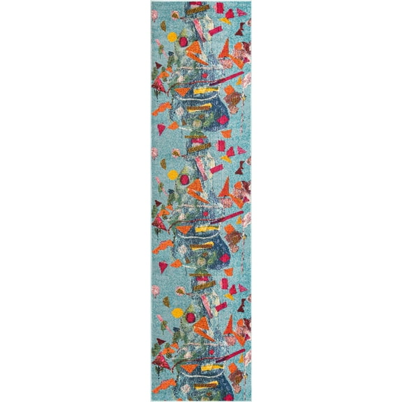 Rugs.com Vivid Collection Rug – 12 Ft Runner Aqua Medium-Pile Rug Perfect For Hallways, Entryways