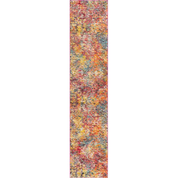 Rugs.com Vivid Collection Rug – 12 Ft Runner Multi Medium-Pile Rug Perfect For Hallways, Entryways
