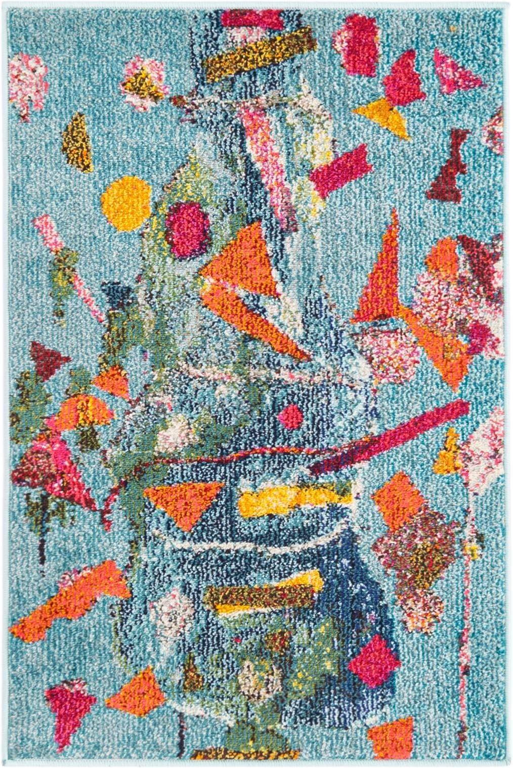Vivid Aqua Abstract Rectangular Synthetic Rug 2' x 3'