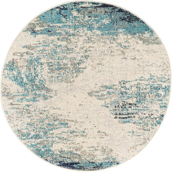 Rugs.com Vivid Collection Rug – 3 Ft Round Blue Medium-Pile Rug Perfect For Kitchens, Dining Rooms