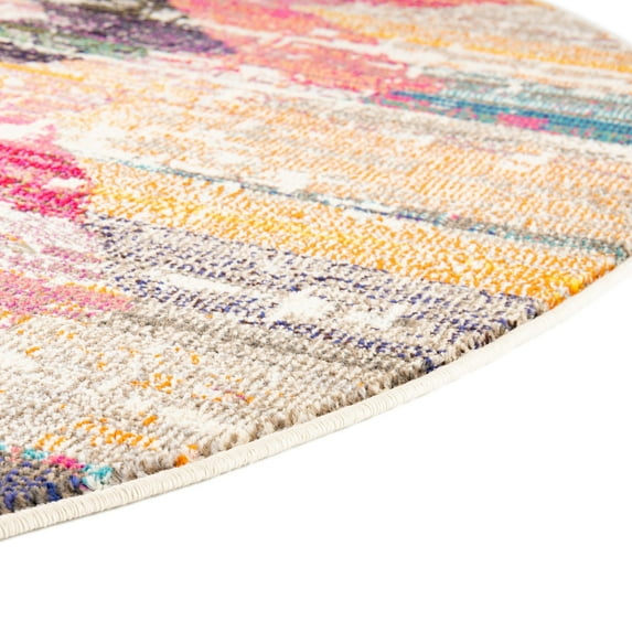 Rugs.com Vivid Collection Rug – 3 Ft Round Multi Medium-Pile Rug Perfect For Kitchens, Dining Rooms