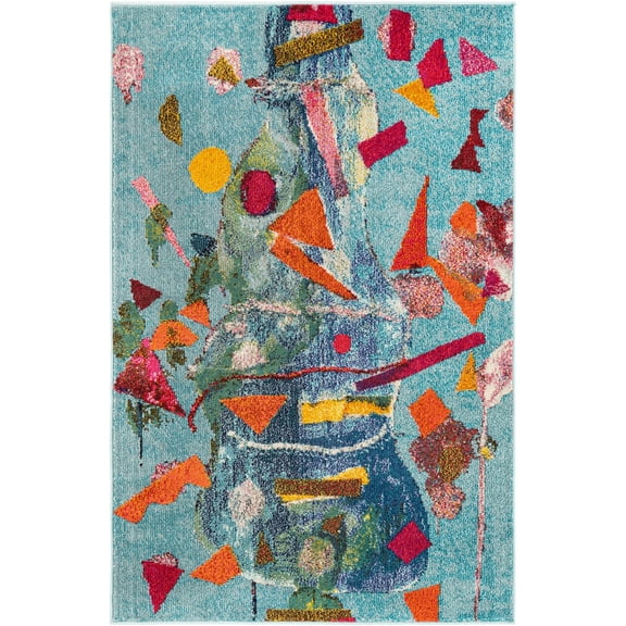 Rugs.com Vivid Collection Rug – 4' x 6' Aqua Medium-Pile Rug Perfect For Living Rooms, Large Dining Rooms, Open Floorplans