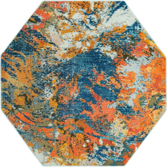 Rugs.com Vivid Collection Rug – 5 Ft Octagon Multi Medium-Pile Rug Perfect For Living Rooms, Kitchens, Entryways