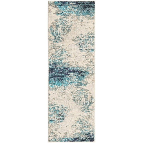 Rugs.com Vivid Collection Rug – 6 Ft Runner Blue Medium-Pile Rug Perfect For Hallways, Entryways