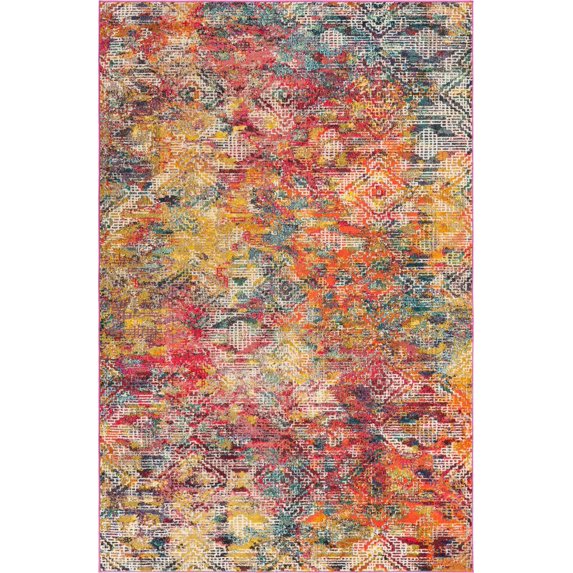 Rugs.com Vivid Collection Rug – 6' x 9' Multi Medium-Pile Rug Perfect For Living Rooms, Large Dining Rooms, Open Floorplans