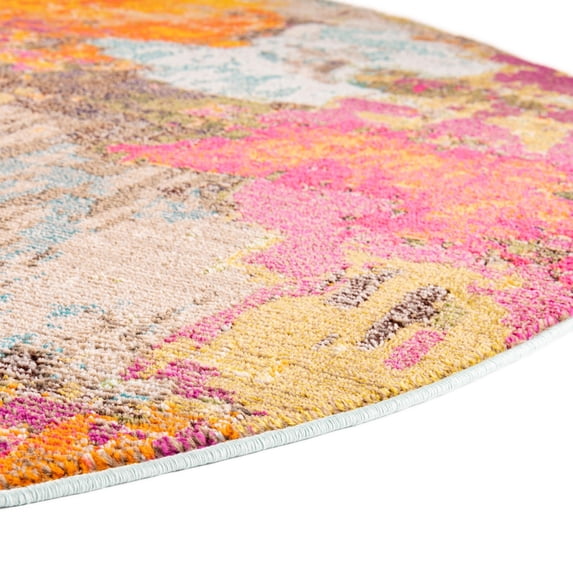 Rugs.com Vivid Collection Rug – 7 Ft Round Multi Medium-Pile Rug Perfect For Kitchens, Dining Rooms