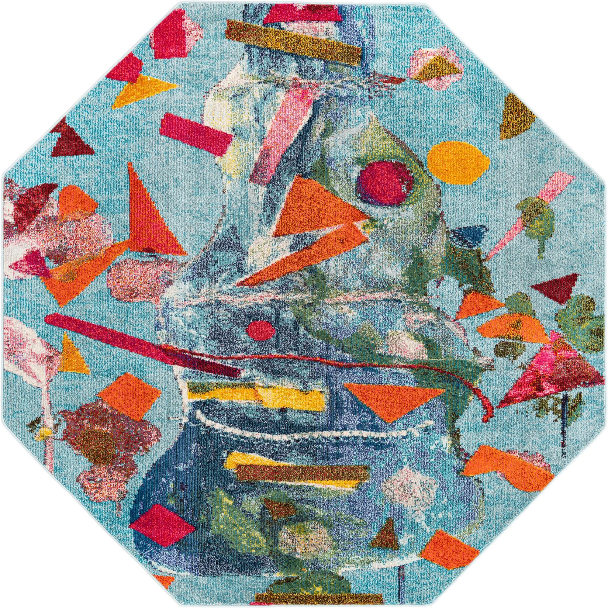 Rugs.com Vivid Collection Rug – 8 Ft Octagon Aqua Medium-Pile Rug ...