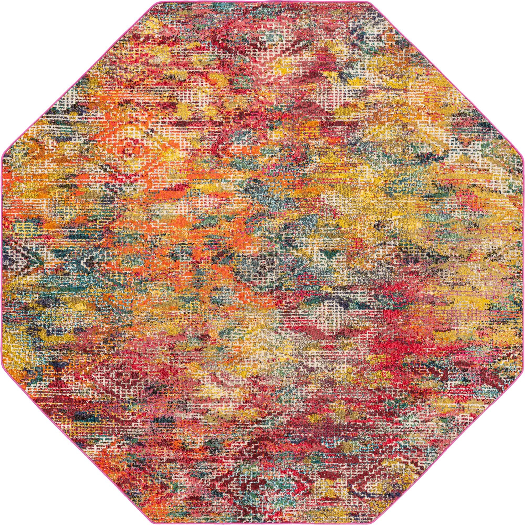 Vivid Multi-Color Geometric Octagon Area Rug 8 Ft