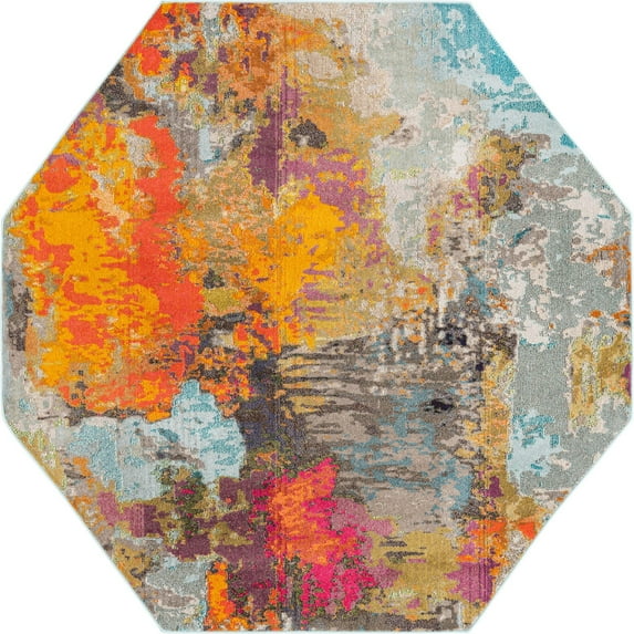 Rugs.com Vivid Collection Rug – 8 Ft Octagon Multi Medium-Pile Rug Perfect For Living Rooms, Kitchens, Entryways