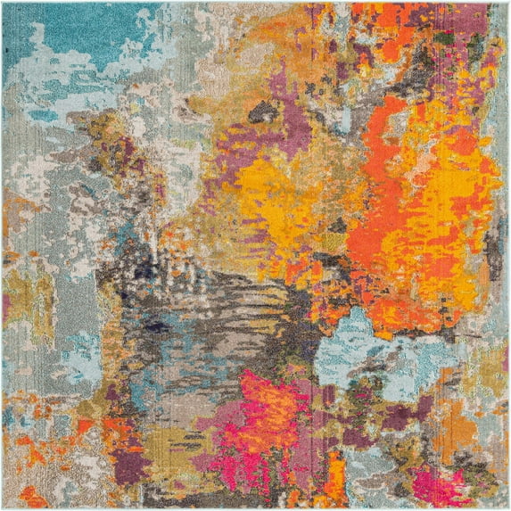 Rugs.com Vivid Collection Rug – 8 Ft Square Multi Medium-Pile Rug Perfect For Living Rooms, Kitchens, Entryways