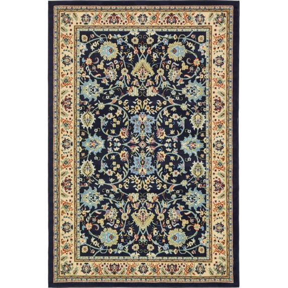 Rugs.com Yasmin Collection Rug – 6' x 9' Navy Blue Medium Rug Perfect For Bedrooms, Dining Rooms, Living Rooms