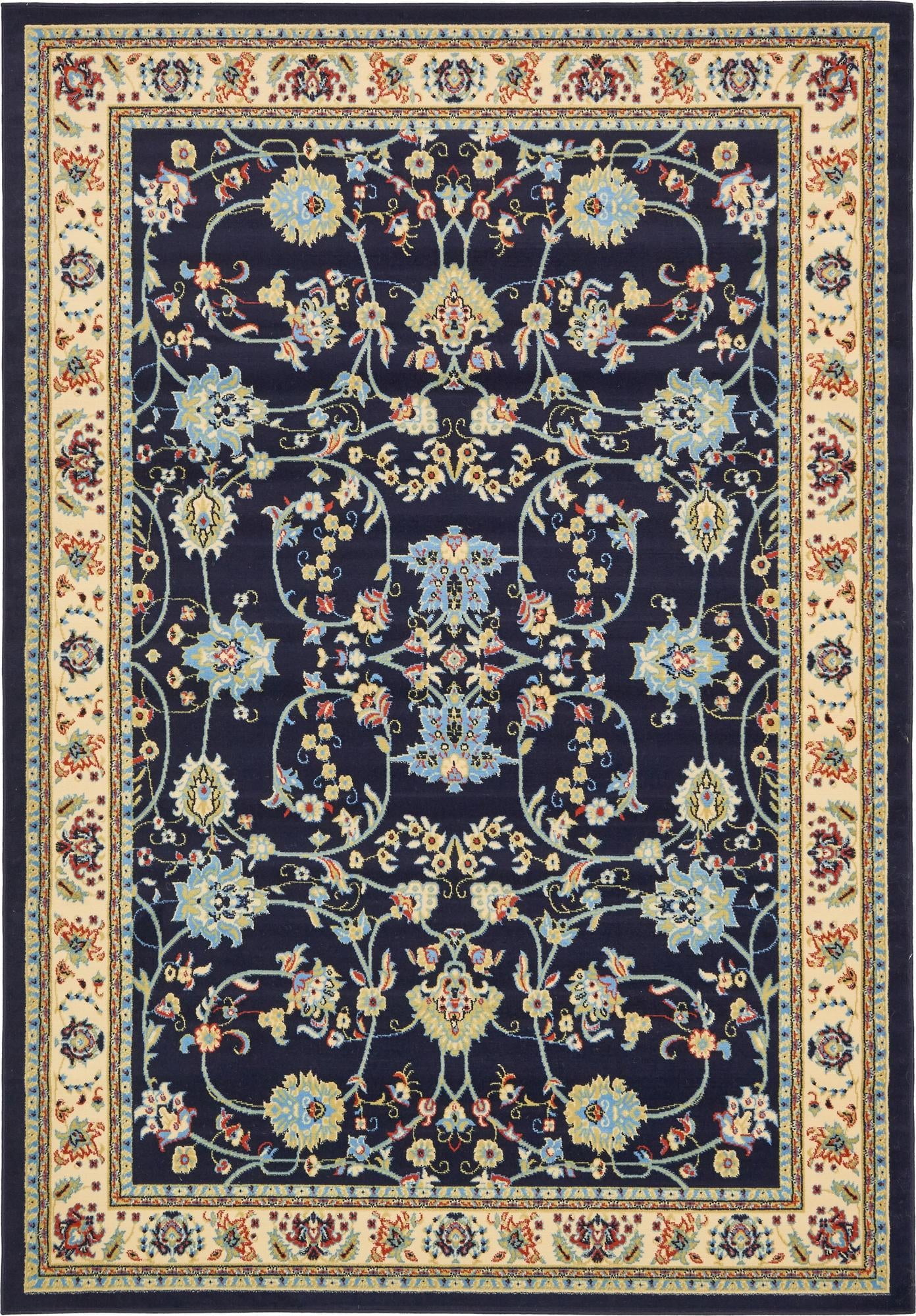 Navy Blue Rectangular Medallion Synthetic Area Rug