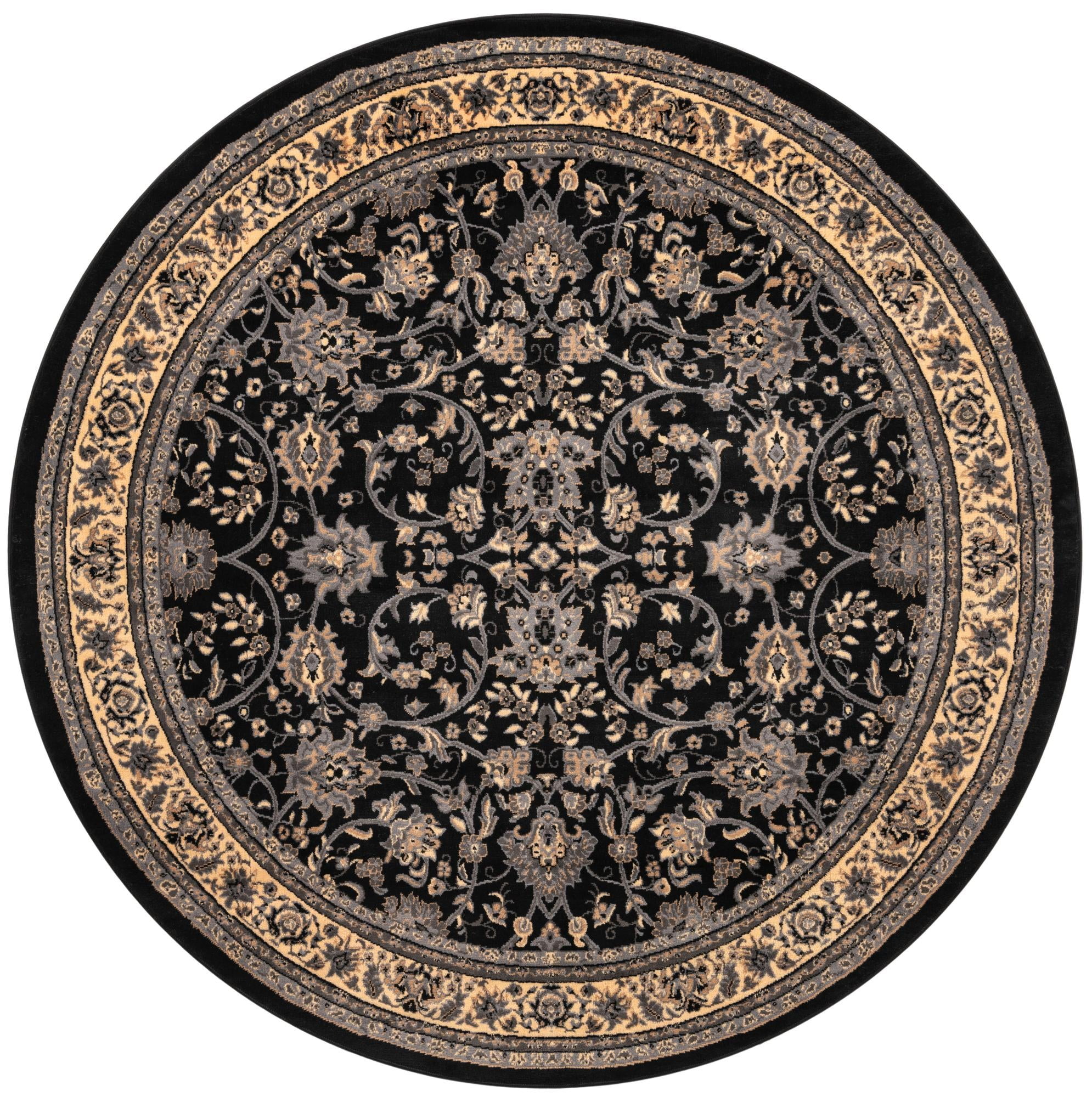 Rugs.com Yasmin Collection Rug – 8 Ft Round Black Medium Rug Perfect For Kitchens, Dining Rooms