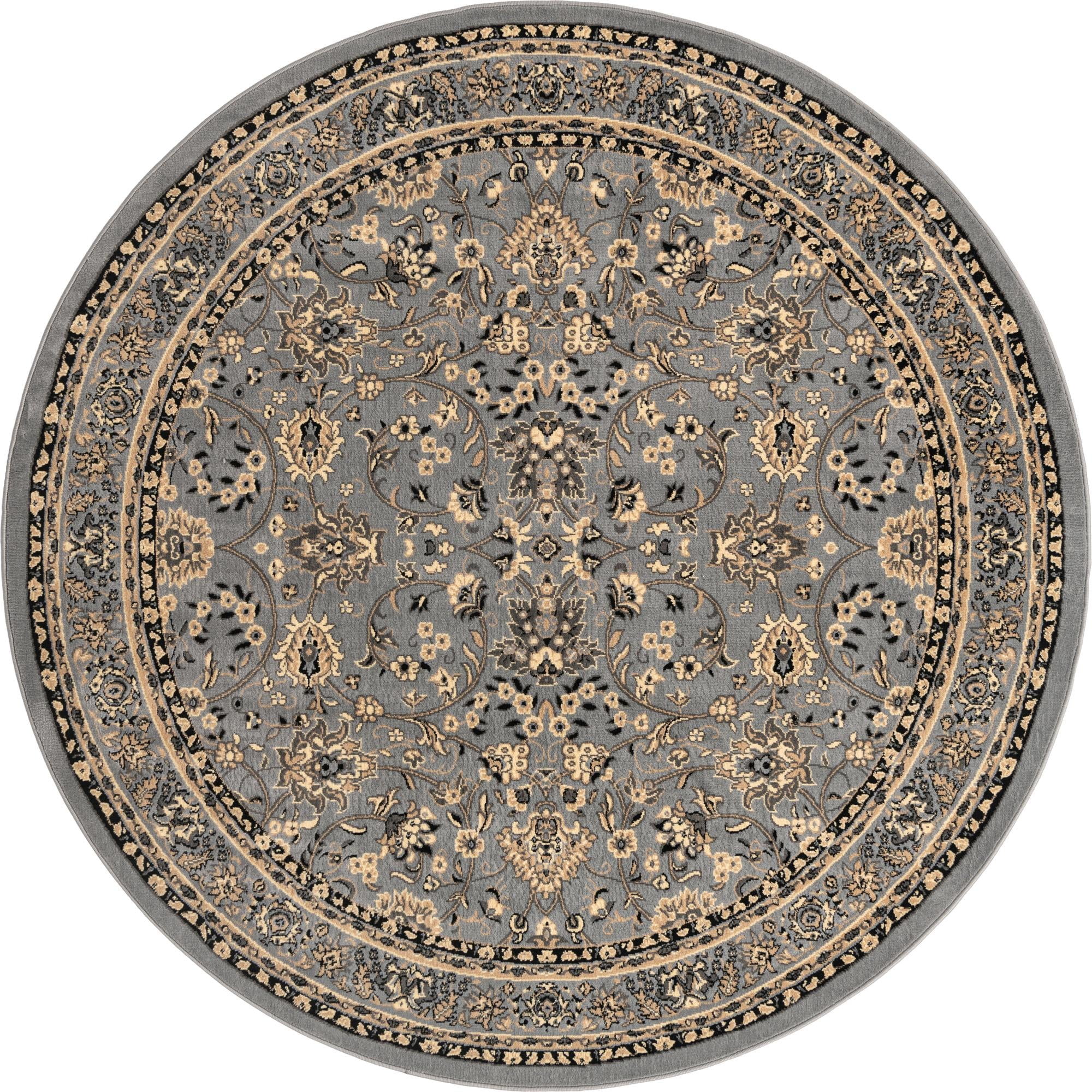 Rugs.com Yasmin Collection Rug – 8 Ft Round Gray Medium Rug Perfect For Kitchens, Dining Rooms