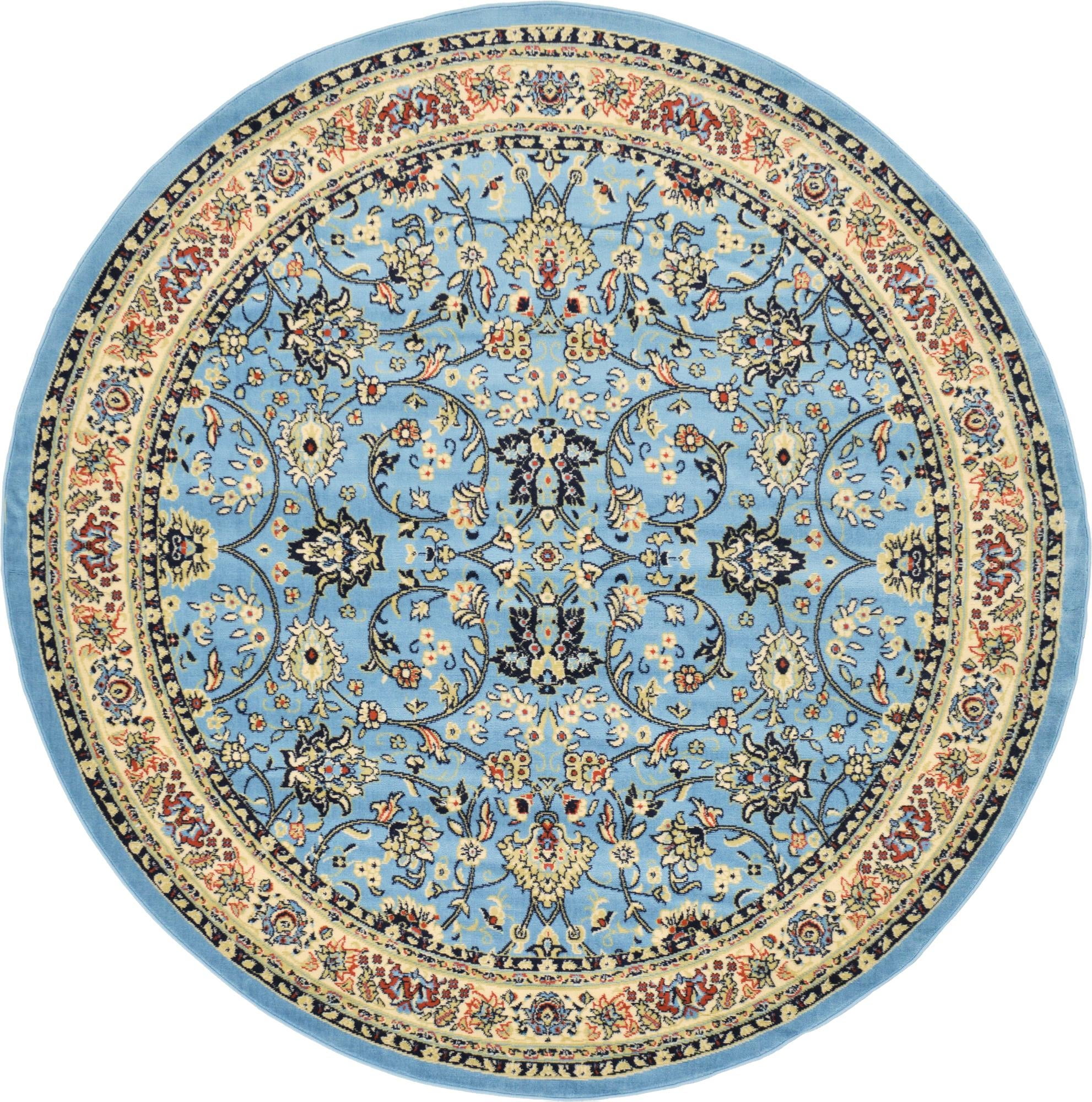 Rugs.com Yasmin Collection Rug – 8 Ft Round Light Blue Medium Rug ...