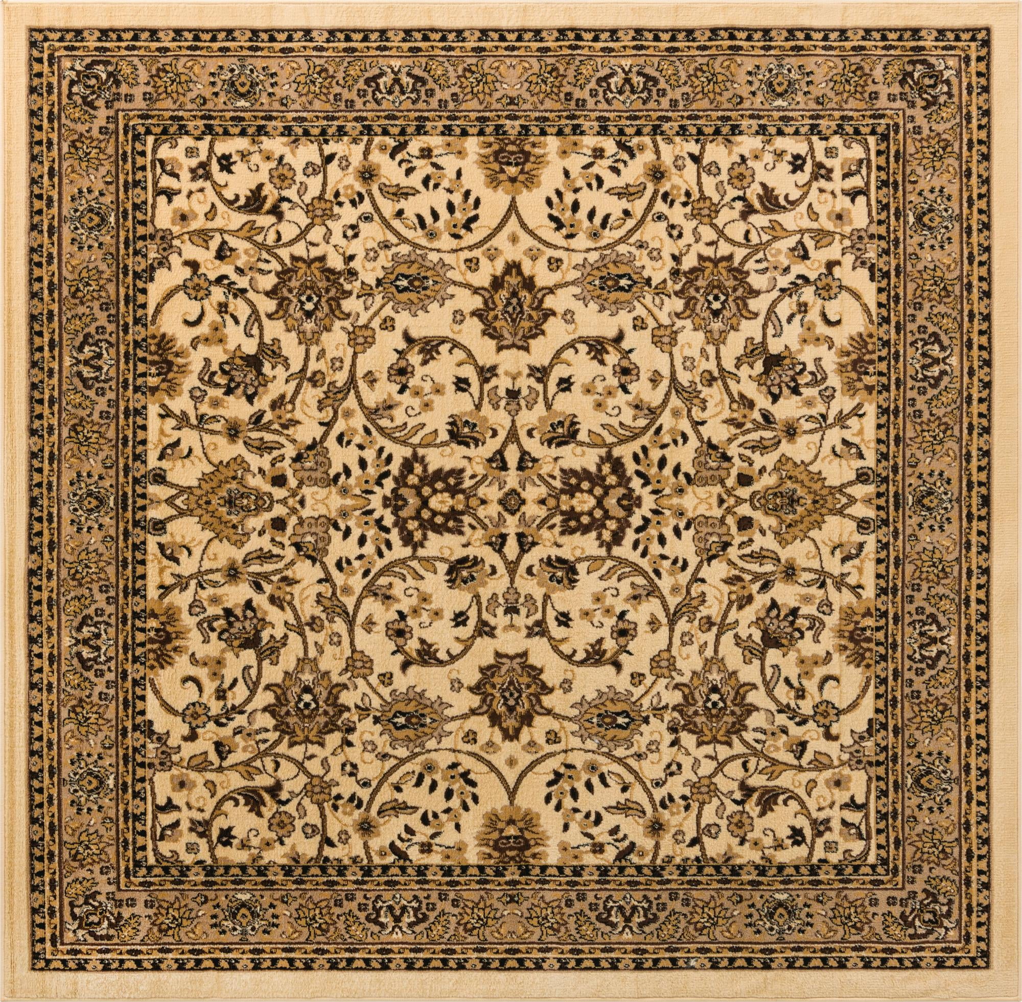 Ivory and Tan Easy-Care Synthetic Square Area Rug