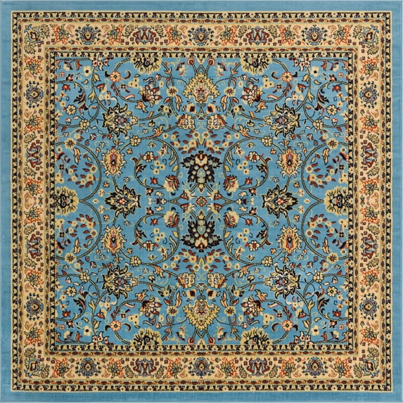 Rugs.com Yasmin Collection Rug – 8 Ft Square Light Blue Medium Rug Perfect For Living Rooms, Kitchens, Entryways
