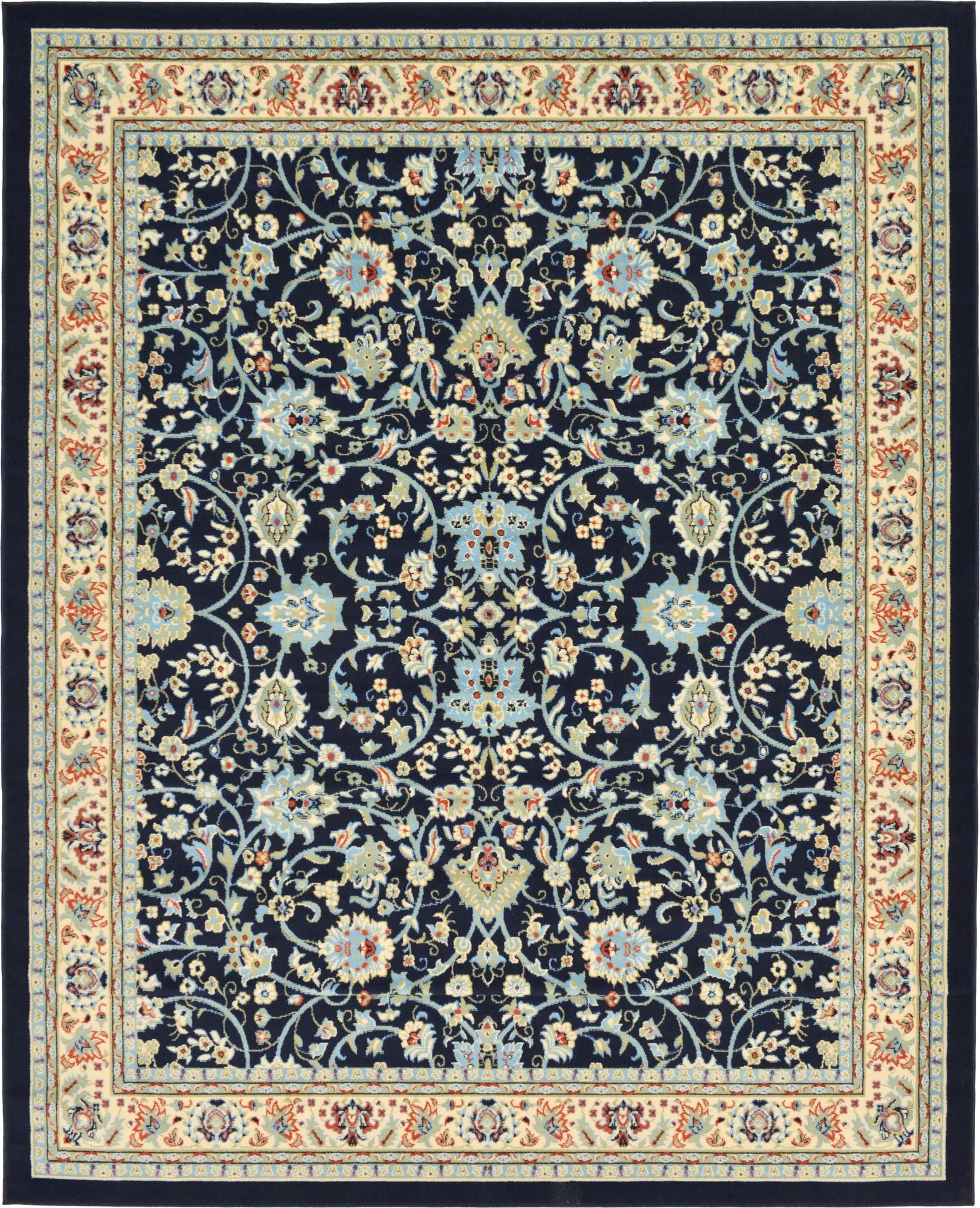 Navy Blue and Ivory Synthetic 8' x 10' Reversible Area Rug