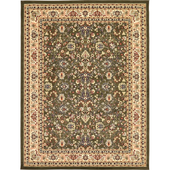 Rugs.com Yasmin Collection Rug – 9' x 12' Green Medium Rug Perfect For Living Rooms, Large Dining Rooms, Open Floorplans