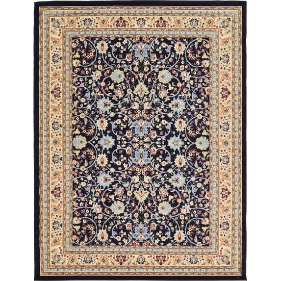 Rugs.com Yasmin Collection Rug – 9' x 12' Navy Blue Medium Rug Perfect For Living Rooms, Large Dining Rooms, Open Floorplans